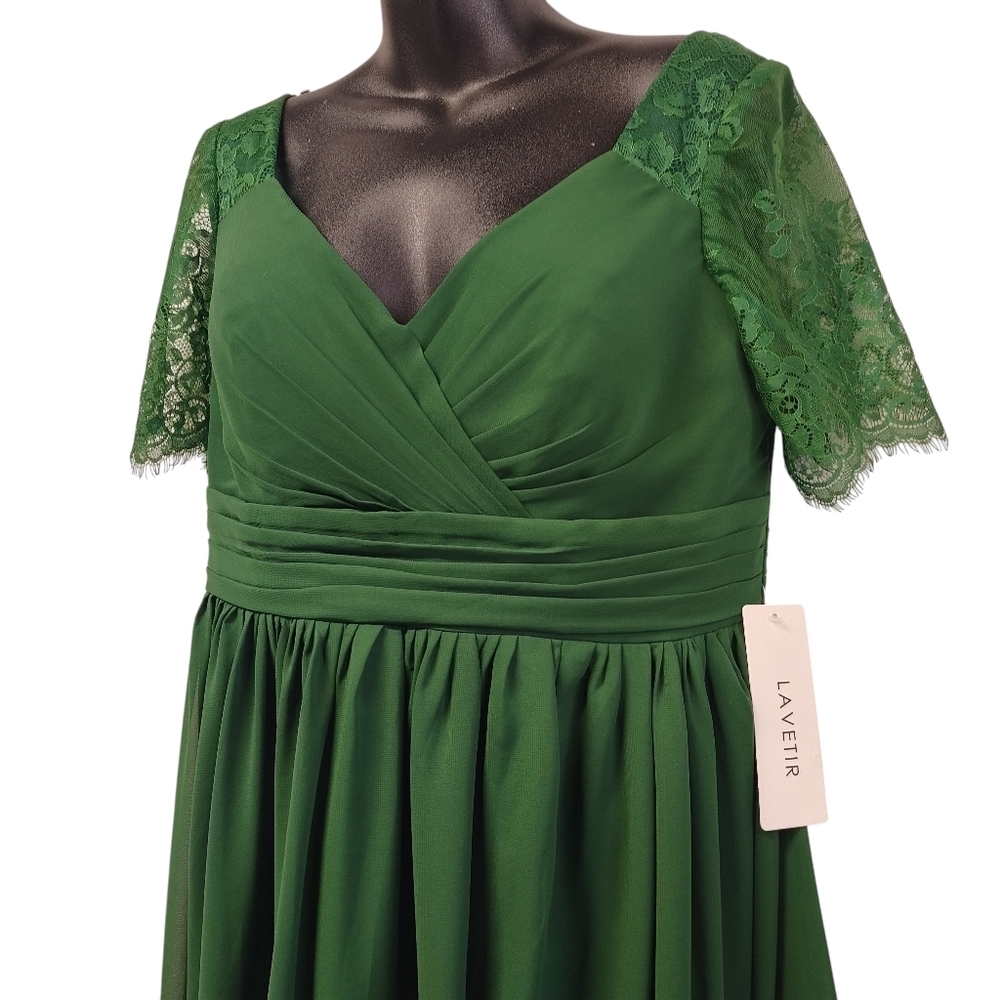 Lavetir Bridesmaid Dresses Green V-neck Lace Sleeves Long Wedding Size 14 NWT - Picture 4 of 11